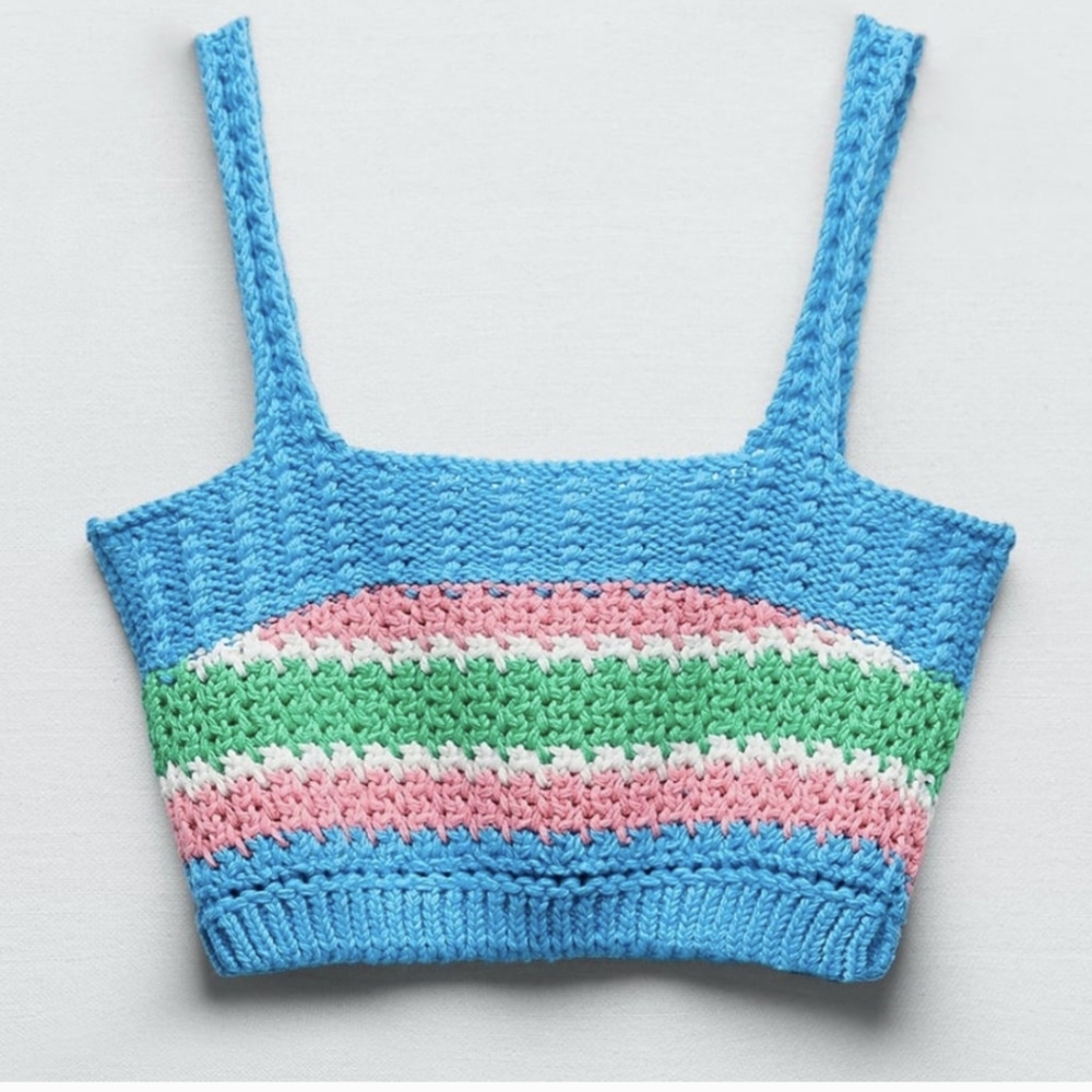 Zara Striped Knit Crop Top Sz Large NWT